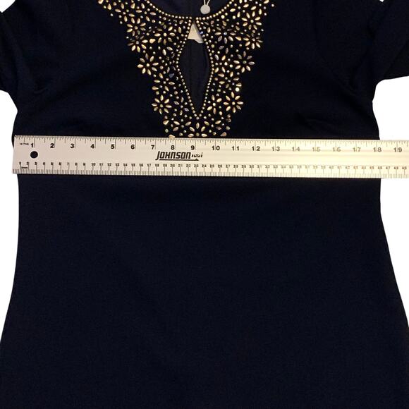 Trina Turk Shiraz Womens Shift Dress NWT Navy Blue Sz 6 Embellished Long Sleeve - Picture 9 of 16